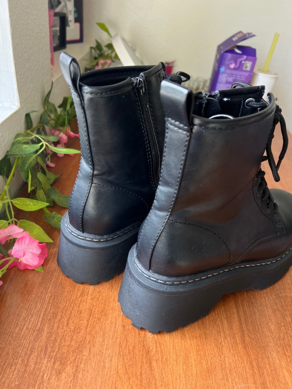 Wild fable Black Combat Lace-Up Platform Boots w 8.5 - Picture 3 of 11